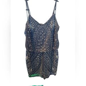 Dex Black Romper with Silver Bead Patterns